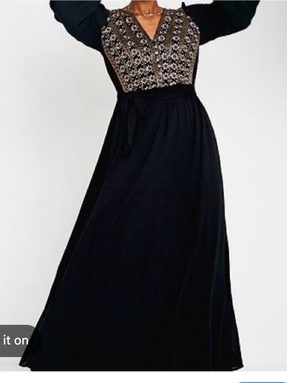 Free People Long Sleeve Embroidered Black Maxi Dress
